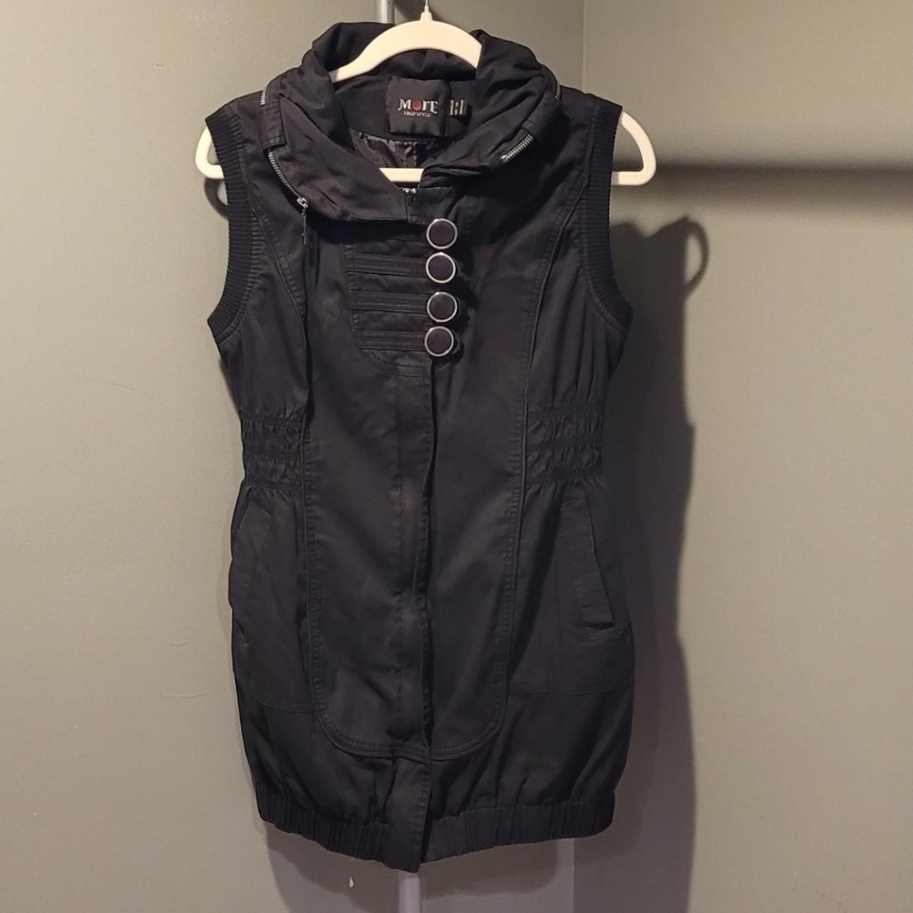 More Italy Style Women's Vintage Bubble Mini Dress Full Zip Vest, Size M, Black